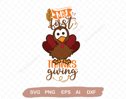 My first Thanksgiving SVG PNG Files for cutting machines, digital clipart, baby's first thanksgiving, little turkey, fall SVG DiamondDesign 