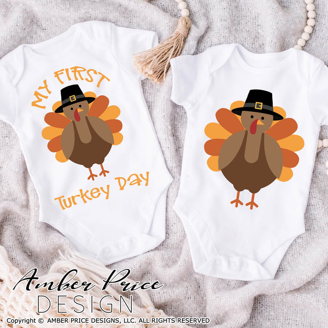 My first Turkey Day SVG | Baby's First Thanksgiving SVG PNG DXF | Cute Fall SVG | Turkey SVG SVG Amber Price Design 