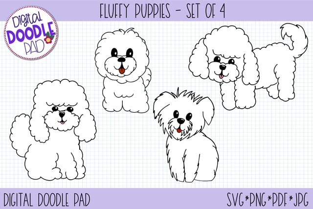 My Fluffy Puppies | 4 Dog SVG Cut Files SVG Digital Doodle Pad 
