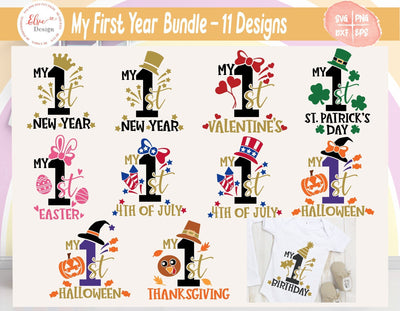 My Frist Year / My 1st Year Bundle - SVG, PNG, DXF, EPS SVG Elsie Loves Design 