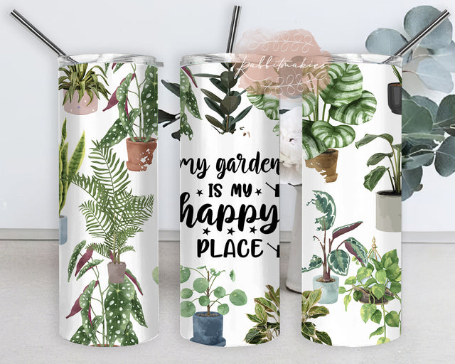 My Garden Is My Happy Place Tumbler Png, House Plant 20oz Skinny Tumbler, Plant Lover Tumbler Wrap, Plant Sublimation Design, Instant Download Sublimation Rabbitmakies 