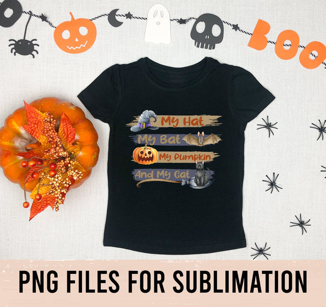 My hat my bat my pumpkin and my cat Halloween PNG SVG BOO-design 