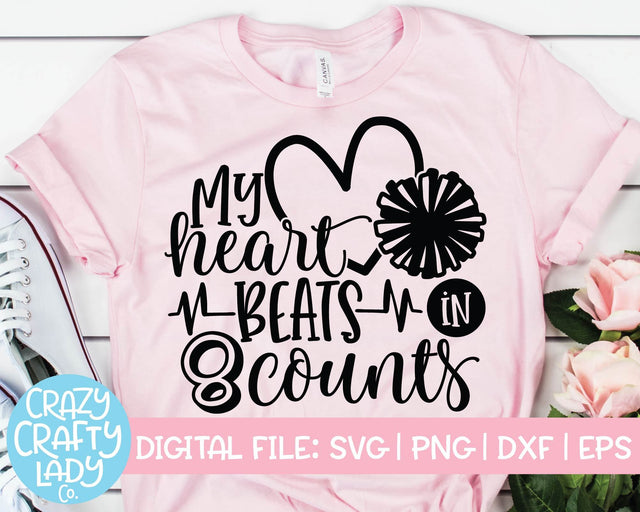 My Heart Beats in 8 Counts | Cheerleader SVG Cut File SVG Crazy Crafty Lady Co. 