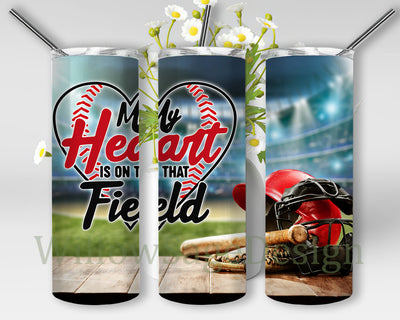 My Heart Is On That Field Tumbler Png, Baseball 20oz Skinny Tumbler, Heart Baseball Design Png, Baseball Mom Tumbler Wrap, Baseball Sublimation Design for Straight, Instant Download Sublimation WillowSageDesign 