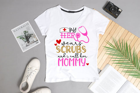 My Hero Wears Scrubs- Nurse Sublimation Design Sublimation Happy Printables Club 