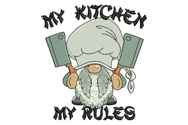 My Kitchen My Rules Embroidery Design, Gnome Embroidery Design, Tea Towel Embroidery File Embroidery/Applique DESIGNS NextEmbroidery 