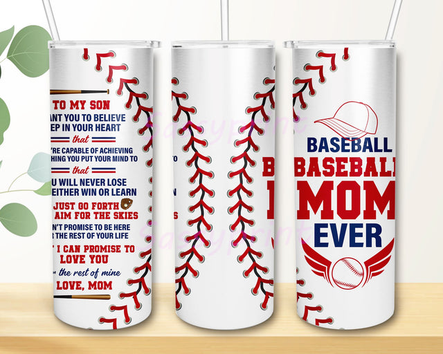 My Son From Best Baseball Mom Ever Gifts Baseball Mom Messy Bun Baseball Bat Tumbler Baseball Tumbler Sublimation sassyprint 