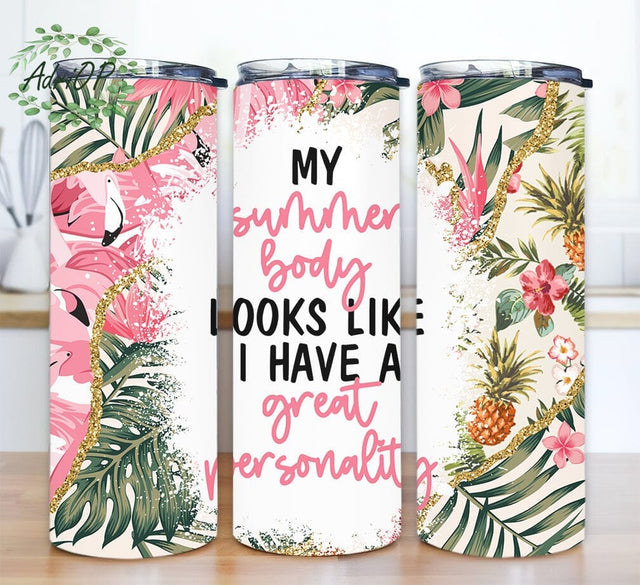 My Summer Body 20oz Skinny Tumbler Png, Summer Flamingo Design, Funny Saying My Summer Body Tumbler, Beach Tumbler, Summer Gift For Girl Sublimation AdriOP 