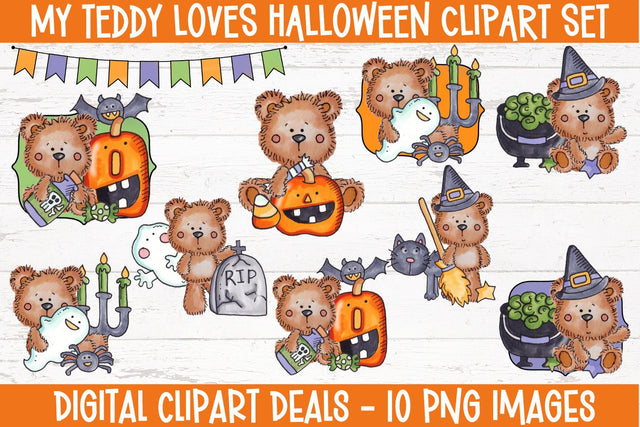 My Teddy Loves Halloween - Seasonal Fall Clipart & Illustrations Sublimation Digital Clipart Deals 