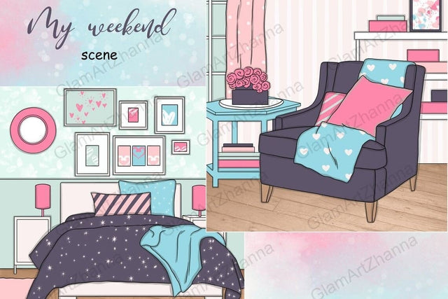 My Weekend Clipart | Bedroom Interior SVG GlamArtZhanna 