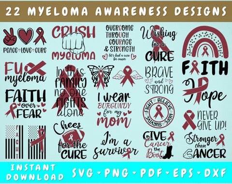 Myeloma Awareness SVG Bundle, 22 Designs, Burgundy Cancer Ribbon SVG SVG HappyDesignStudio 
