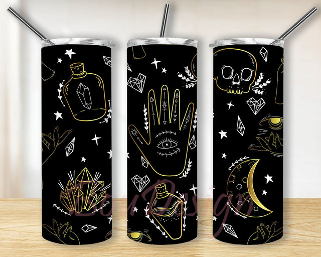 Mysteric Magic Witch Hand, 20 oz Skinny Tumbler Wrap, Witchcraft, Celestial, Warped Design, Halloween Sublimation Design Download Png Sublimation BouDesign 