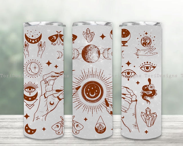 Mysteric Magic Witch Hand, Celestial, Witchcraft 20 oz Skinny Tumbler Wrap PNG Sublimation ToriDesigns 