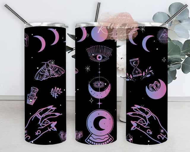 Mysteric Magic Witch Hand,Witchcraft,Celestial,Hologram 20 oz Skinny Tumbler Wrap, Warped Design, Halloween Sublimation Design Download PNG Sublimation Rabbitmakies 