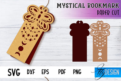 Mystical Bookmark Paper cut SVG | Book Lover SVG Fly Design 