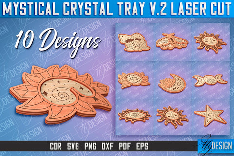 Mystical Crystal Tray Laser Cut SVG | Laser Cut SVG Design | CNC Files SVG Fly Design 
