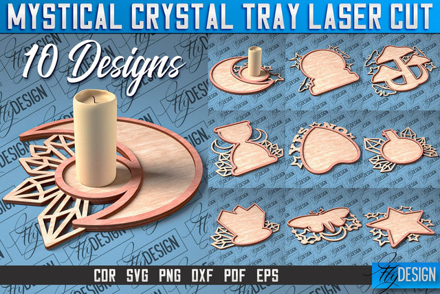 Mystical Crystal Tray Laser Cut SVG | Laser Cut SVG Design | CNC Files SVG Fly Design 