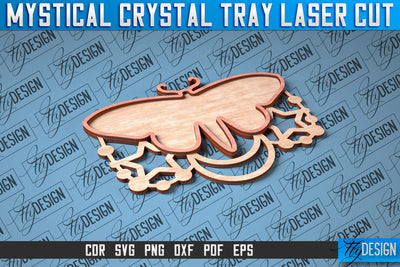 Mystical Crystal Tray Laser Cut SVG | Laser Cut SVG Design | CNC Files SVG Fly Design 