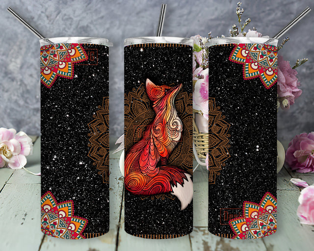 Mystical Fox 20oz Skinny Tumbler, Mom Fox Tumbler Png, Mandala Fox Tumbler Wrap, Glitter Tumbler Design, Red Fox Sublimation Design, Digital Download Sublimation DesignSVG 