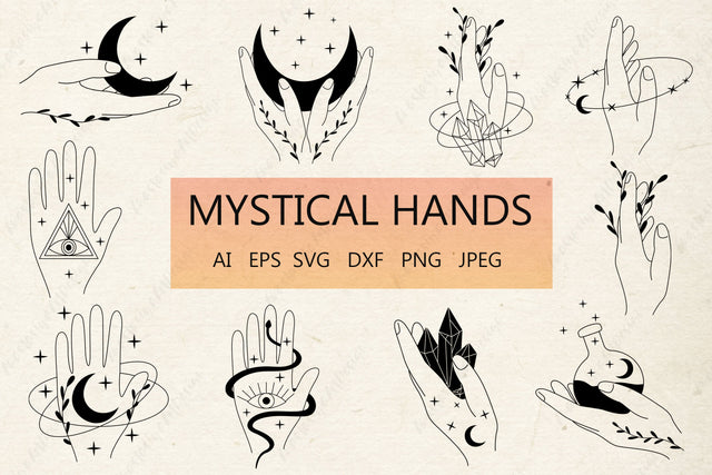 Mystical hands svg bundle, Witchy clipart, Celestial moon and snake, Magical svg SVG AnastasiyaArtDesign 