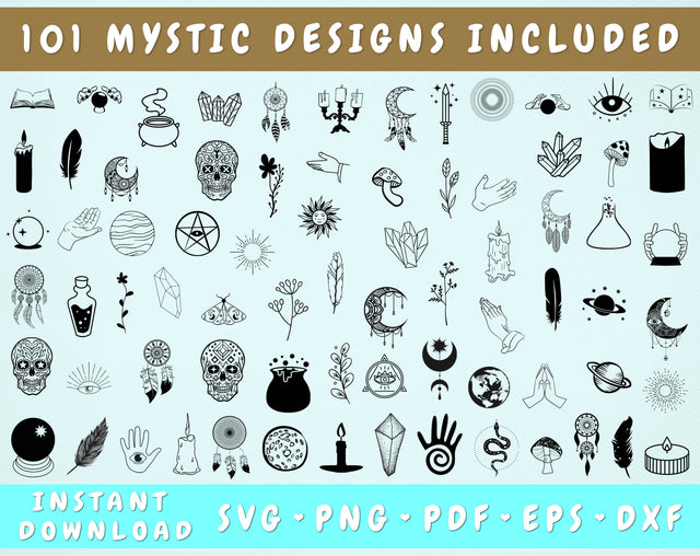 Mystical SVG Bundle - 101 Designs, Witchcraft SVG, Celestial Magic SVG, Crystal SVG, Dream Catchers SVG, Potion SVG SVG HappyDesignStudio 