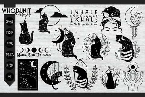 Mystical SVG Bundle | Magic and Celestial Cut files | Cats and Crystals SVG Whodunit Designs 