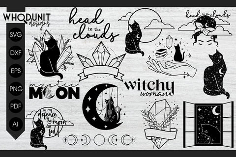 Mystical SVG Bundle | Magic and Celestial Cut files | Cats and Crystals SVG Whodunit Designs 