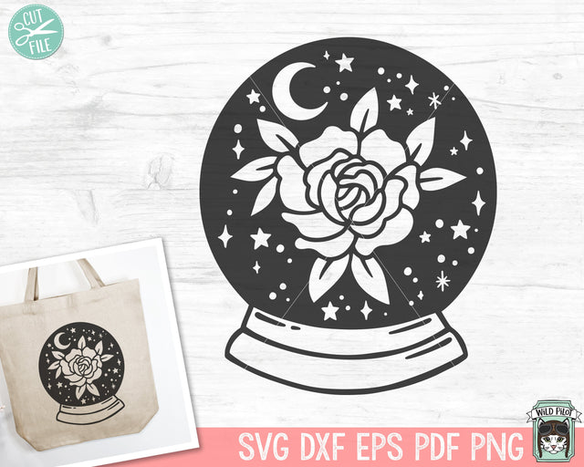 Mystical SVG, Crystal Ball SVG, Fortune Teller SVG, Moon svg, Flower Moon svg, Floral Moon svg, Psychic svg, Witchy svg, Crystal Ball png SVG Wild Pilot 