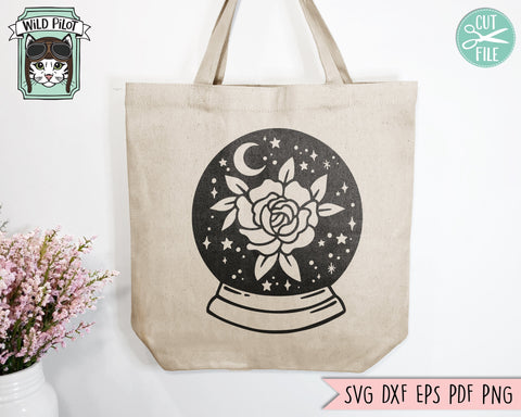 Mystical SVG, Crystal Ball SVG, Fortune Teller SVG, Moon svg, Flower Moon svg, Floral Moon svg, Psychic svg, Witchy svg, Crystal Ball png SVG Wild Pilot 