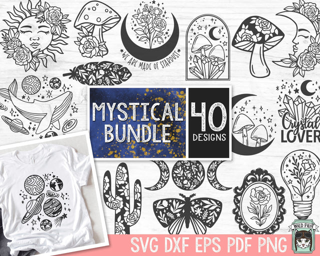 Mystical SVG file Bundle, Floral Moon svg, Moon Phases svg, Moon cut file, Witchy svg files, Mushroom svg files, Celestial SVG, Outer Space SVG, Crystals SVG SVG Wild Pilot 