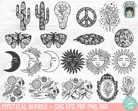 Mystical SVG file Bundle, Floral Moon svg, Moon Phases svg, Moon cut file, Witchy svg files, Mushroom svg files, Celestial SVG, Outer Space SVG, Crystals SVG SVG Wild Pilot 