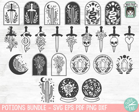 Mystical SVG file Bundle, Floral Snake svg, Flower Sword svg, Dagger cut file, Witchy svg files, Magic svg files, Beetle svg, Moth svg, Crystal Ball svg SVG Wild Pilot 