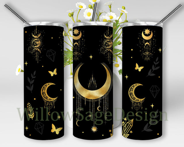 Mystical Tumbler Template, Celestial Moon 20oz Skinny Tumbler, Moon Tumbler Design, Witchcraft Design Png, Mystical Moon Sublimation Design, Instant Download Sublimation WillowSageDesign 