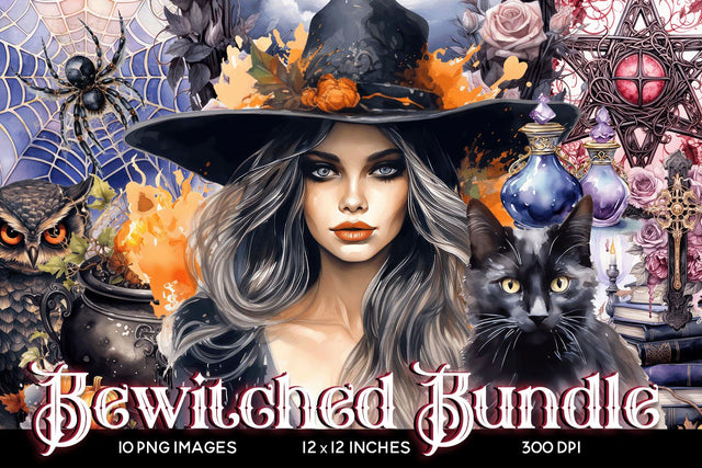 Mystical Witch Clipart Bundle - Watercolor Witch PNG Images Sublimation BijouBay 