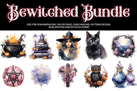 Mystical Witch Clipart Bundle - Watercolor Witch PNG Images Sublimation BijouBay 