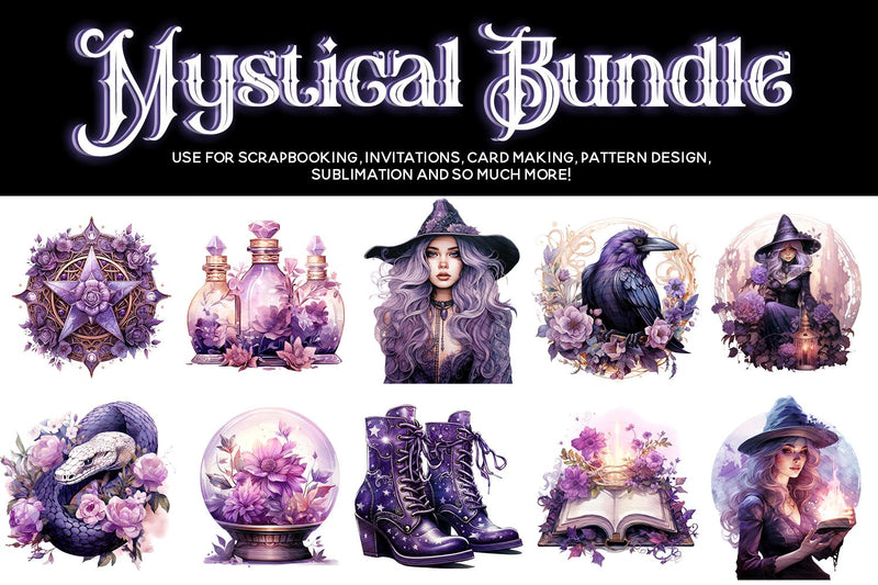 Mystical Witch Clipart, Magic Celestial Witch Clipart Bundle - So Fontsy