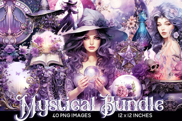 Mystical Witch Clipart, Magic Celestial Witch Clipart Bundle Sublimation BijouBay 