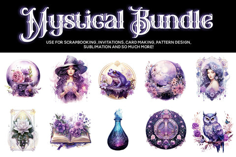 Mystical Witch Clipart, Magic Celestial Witch Clipart Bundle Sublimation BijouBay 