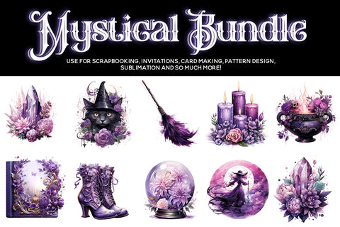 Mystical Witch Clipart, Magic Celestial Witch Clipart Bundle Sublimation BijouBay 