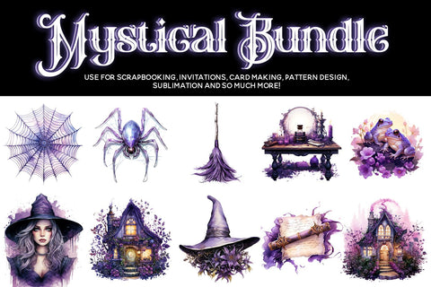Mystical Witch Clipart, Magic Celestial Witch Clipart Bundle Sublimation BijouBay 