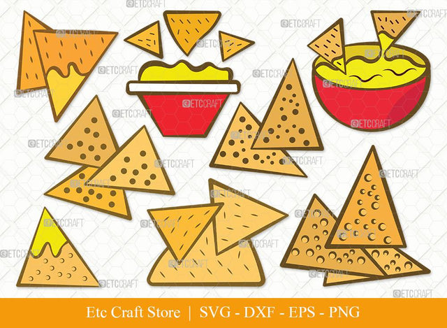 Nachos Clipart SVG Cut File | Nacho With Cheese Svg | Guacamole Nachos Svg | Tortilla Chips Svg | Nacho Bundle | Eps | Dxf | Png SVG ETC Craft 