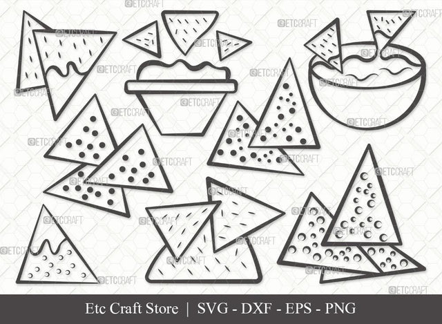 Nachos Outline SVG Cut File | Nacho With Cheese Svg | Guacamole Nachos Svg | Tortilla Chips Svg | Nacho Bundle | Eps | Dxf | Png SVG ETC Craft 