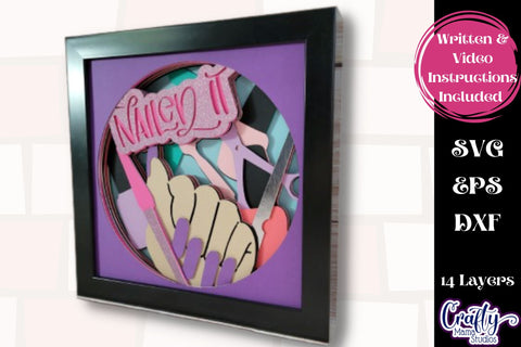 Nail Tech Svg Shadow Box, 3D Layered Nail Salon Manicure Svg SVG Crafty Mama Studios 