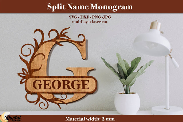 Name Sign. Split Name Monogram Laser Cut. Name Sign Laser Cut SVG Evgenyia Guschina 