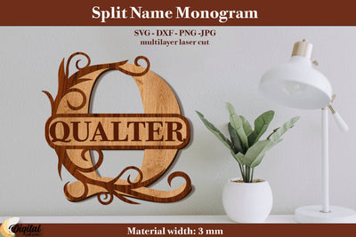 Name Sign. Split Name Monogram Laser Cut. Name Sign Laser Cut SVG Evgenyia Guschina 