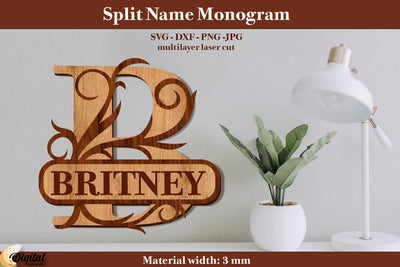 Name Sign. Split Name Monogram Laser Cut. Name Sign Laser Cut SVG Evgenyia Guschina 