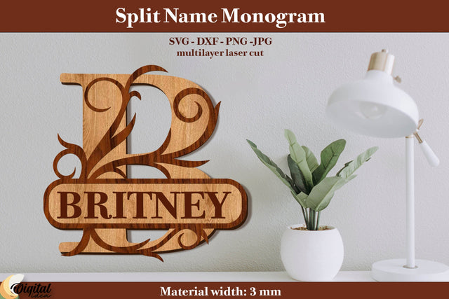 Name Sign. Split Name Monogram Laser Cut. Name Sign Laser Cut SVG Evgenyia Guschina 