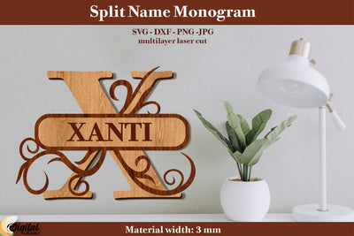 Name Sign. Split Name Monogram Laser Cut. Name Sign Laser Cut SVG Evgenyia Guschina 