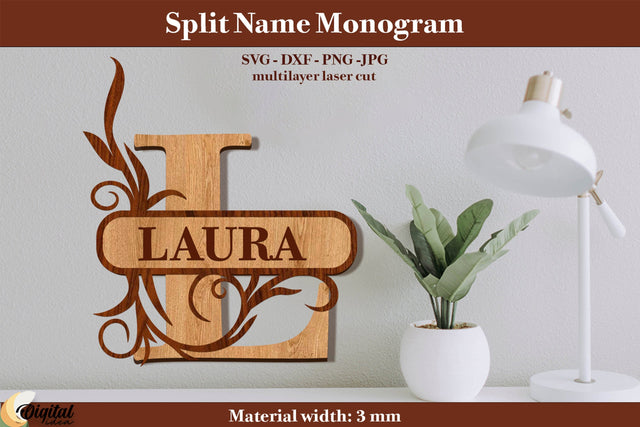 Name Sign. Split Name Monogram Laser Cut. Name Sign Laser Cut SVG Evgenyia Guschina 