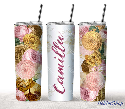 Name Tumbler PNG, Floral Tumbler PNG Sublimation _HelArtShop_ 